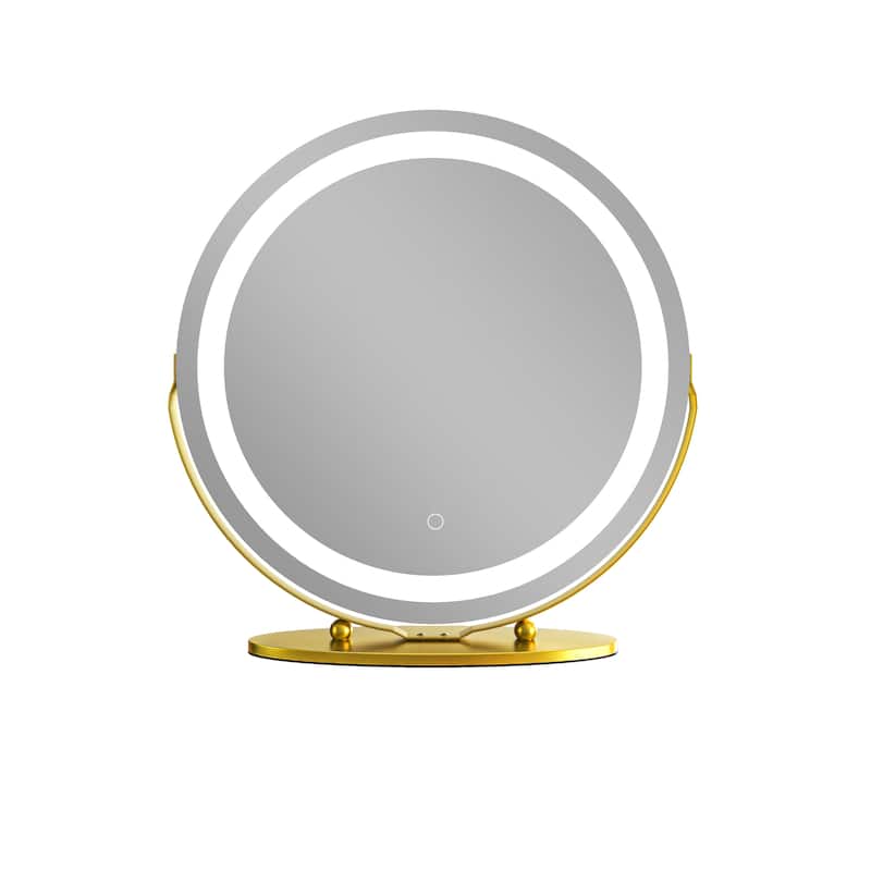 TOOLKISS 19-inch Round Dimmable LED Tabletop Makeup Mirror - 19" - Golden