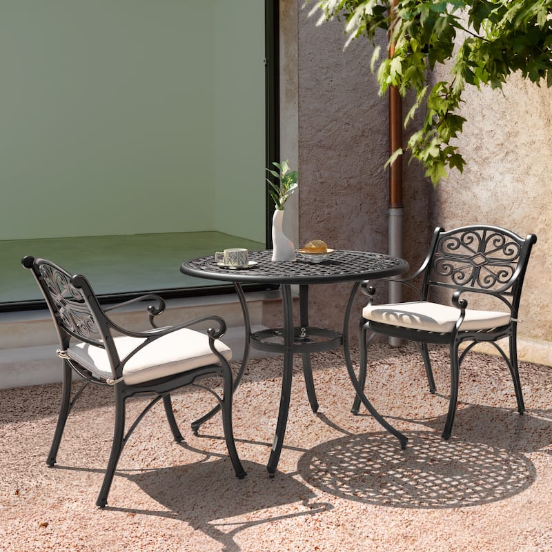 Outdoor Bistro Set of 3 Cast Aluminum Bistro Set with Umbrella Hole