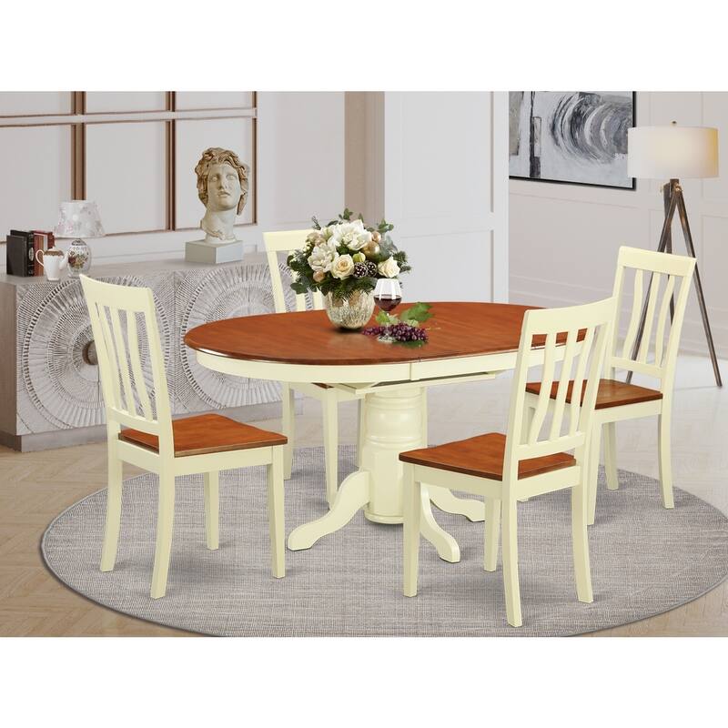 HomeStock 5-Piece Oval Buttermilk and Cherry Finish Solid Wood Top Dining table with 4 Chairs
