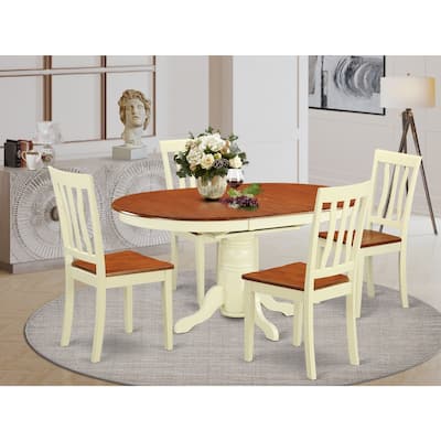 HomeStock 5-Piece Oval Buttermilk and Cherry Finish Solid Wood Top Dining table with 4 Chairs
