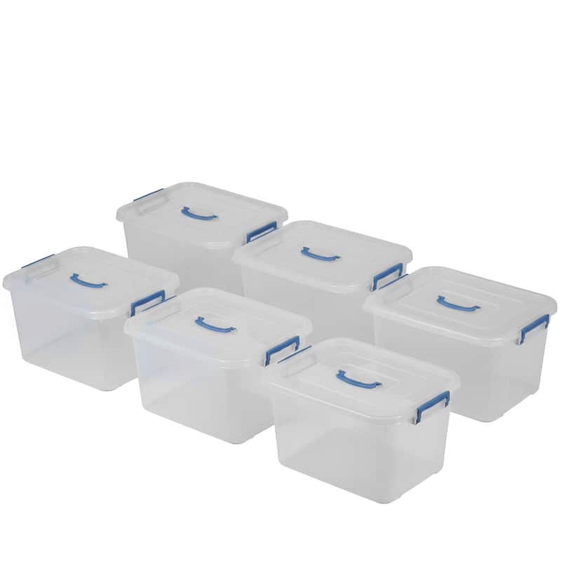 Large Clear Storage Container With Lid and Handles - Set of 6