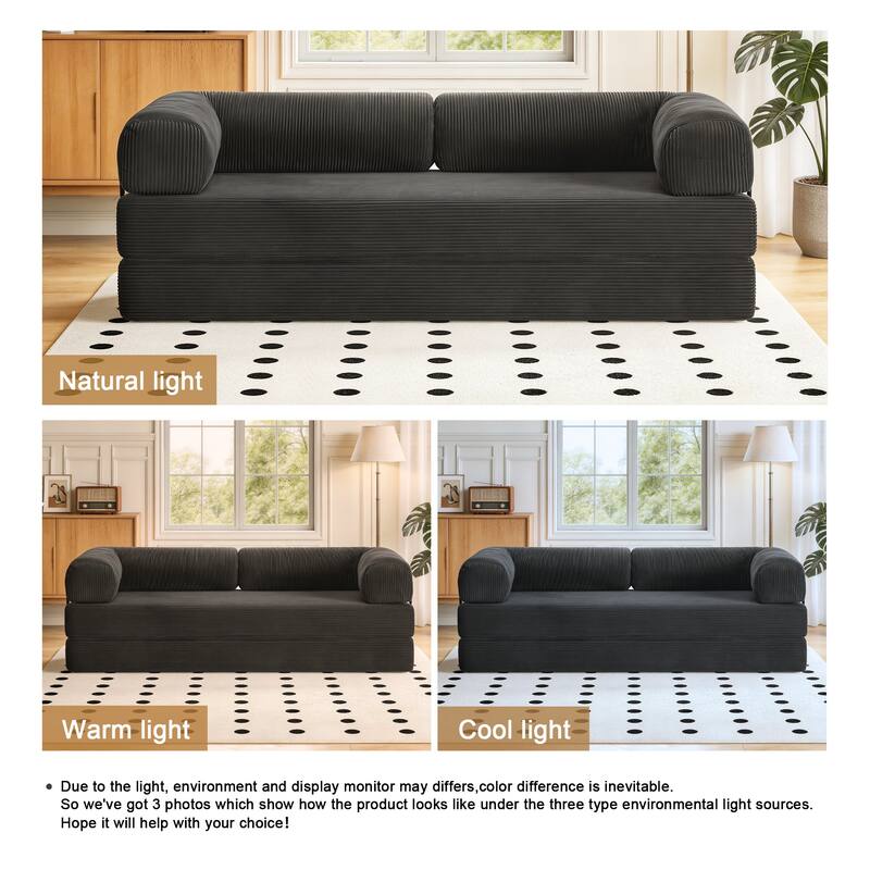 2 Set Corduroy Large Couch Convertible Floor Sofa Bed Sleeper