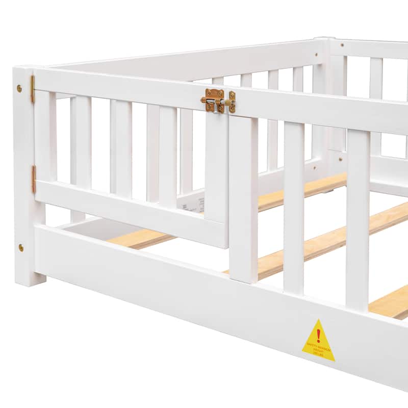 Floor Platform Bed with Fence and Door
