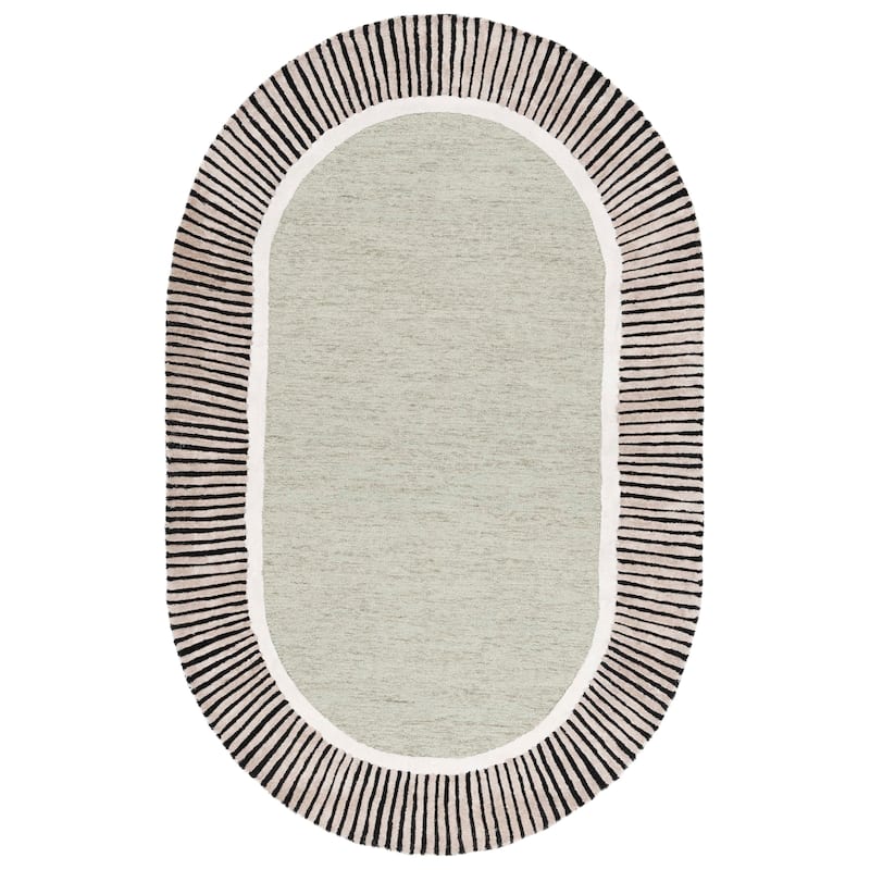 SAFAVIEH Hand-Tufted Fifth Avenue Hermien Mid-Century Modern Wool Rug - 4' x 6' Oval - Sage/Black - Oval