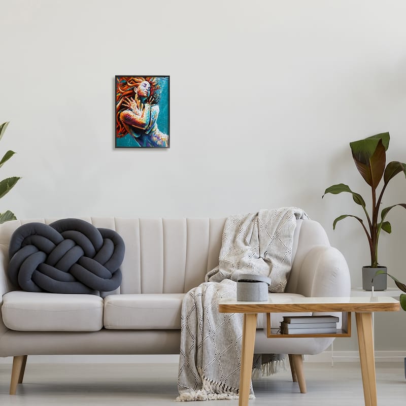 Stupell Beautiful Vivid Woman Underwater Swimming Flowing Hair Framed Wall Art - Blue