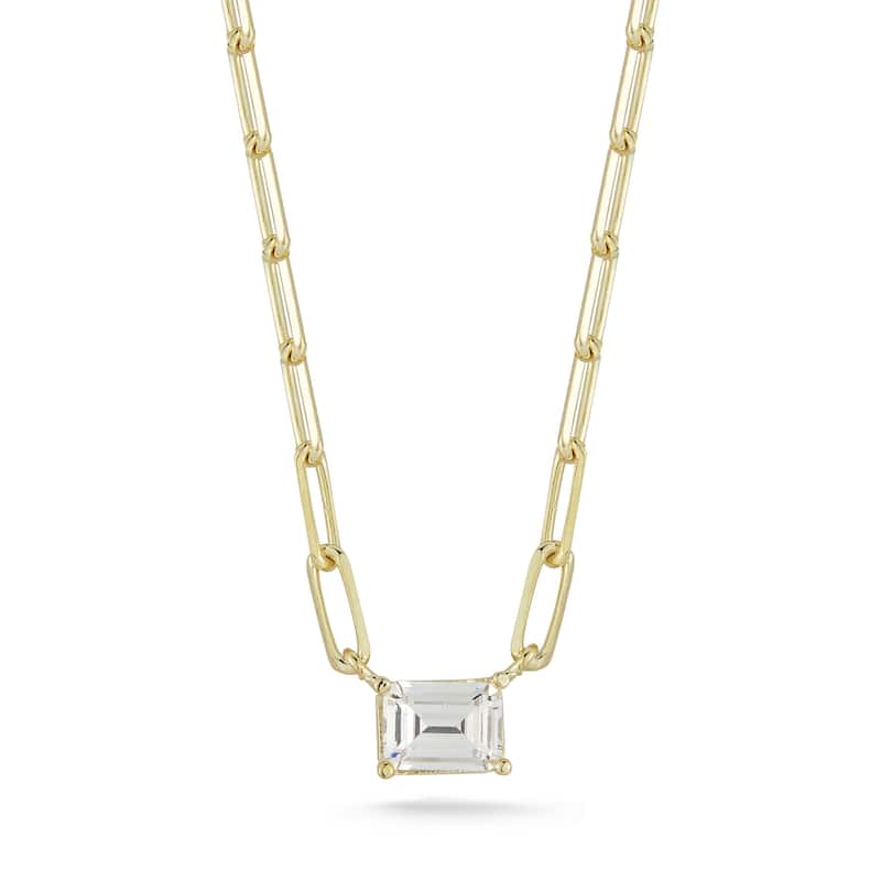 Soleil Sterling Silver Emerald Cut CZ Paperclip Chain Necklace - Yellow