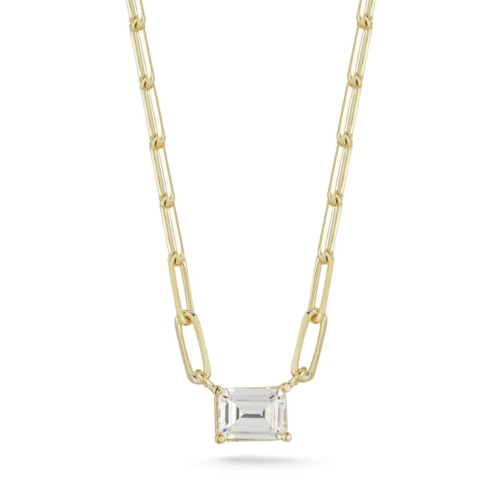 Soleil Sterling Silver Emerald Cut CZ Paperclip Chain Necklace