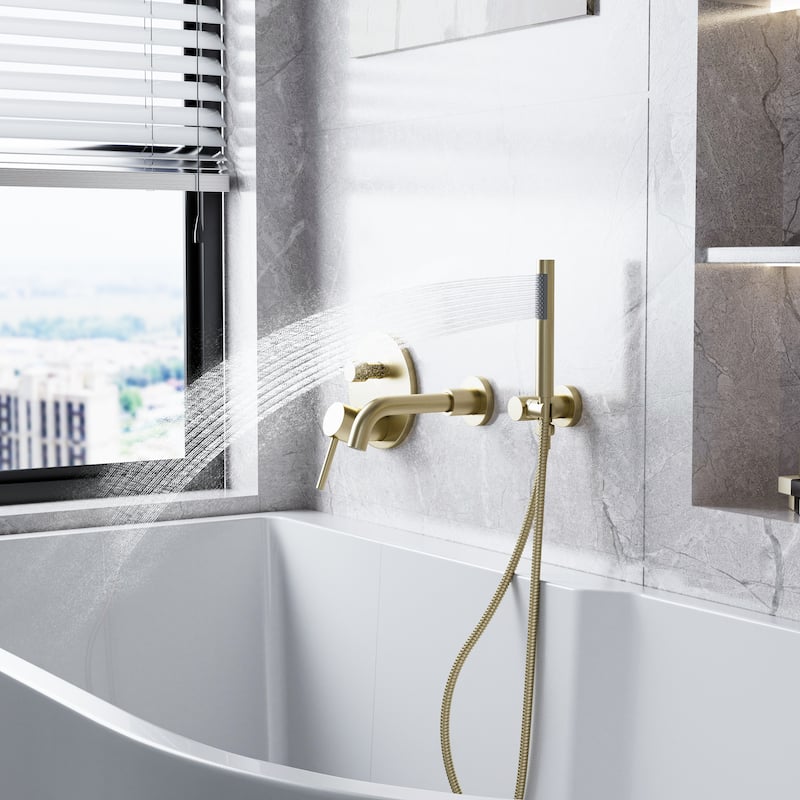 Modland Luxury Wall Mounted Bathtub Faucet With High-pressure Handheld Shower and Tub Spout