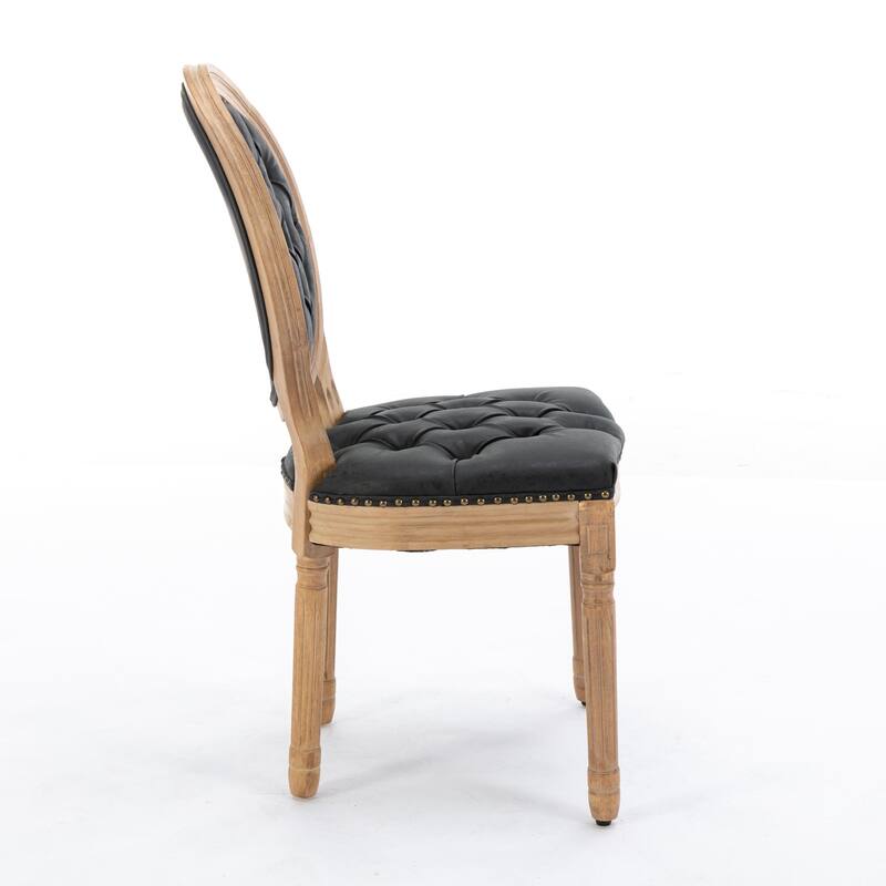 Roomfitters French Style Dining Chairs Set of 2, Tufted PU Leather Upholstered Accent Chairs and Solid Wood Legs