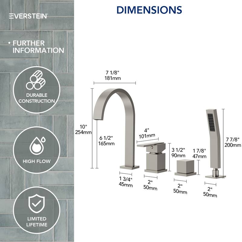 Modern Deck Mounted Bathtub Faucet Set with Diverter And Handheld Sprayer