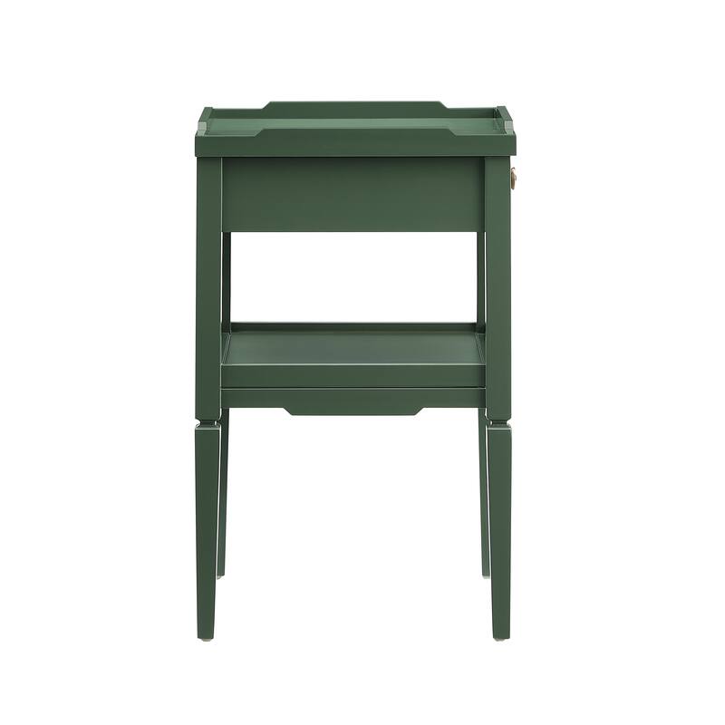 Vintage Green 1-Drawer Nightstand with Gold Accent and Tapered Legs