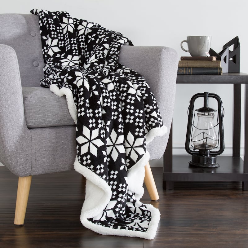 Reversible Fleece Blanket - 50-Inch x 60-Inch Machine-Washable Sherpa Throw by Windsor Home