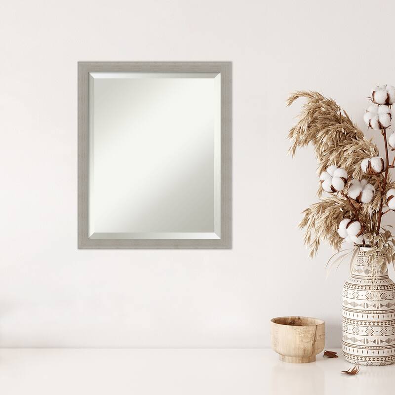 Woodgrain Stripe Beveled Wood Framed Wall Mirror