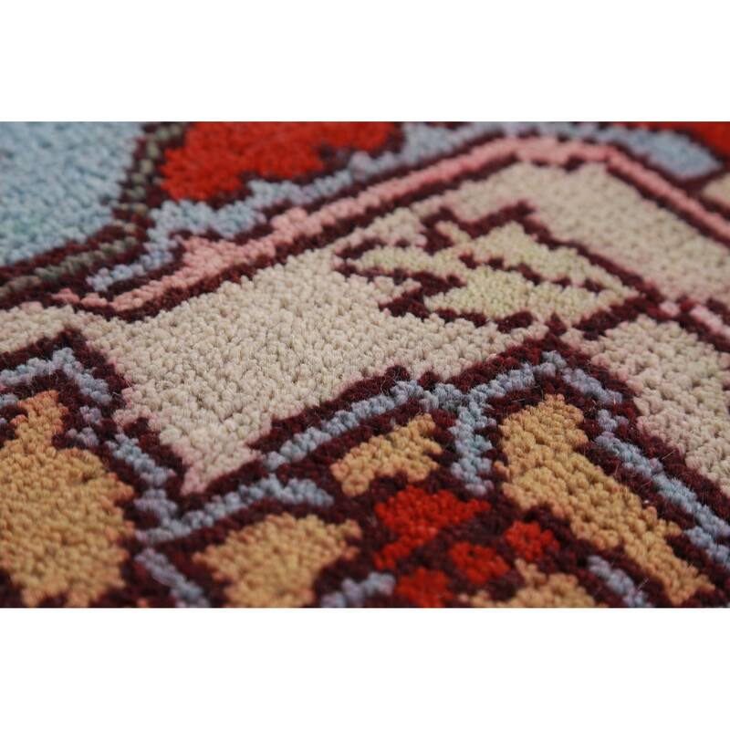 Geometric Blue Heriz Serapi Oriental Area Rug Hand-Knotted Wool Carpet - 9'0" x 12'0"
