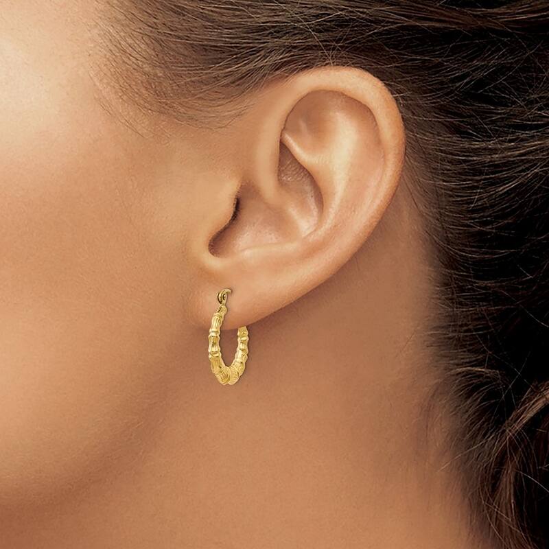 Curata 14k Yellow Gold Small Polished Bamboo Design Hoop Earrings 13x3mm