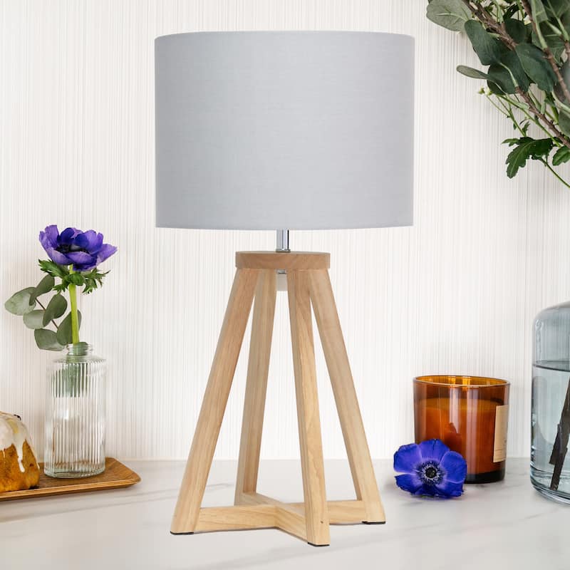 Wood Tripod Table Lamp with Drum Shade for Bedroom Decor - 9.75 x 9.75 x 19 in. (L x W x H)