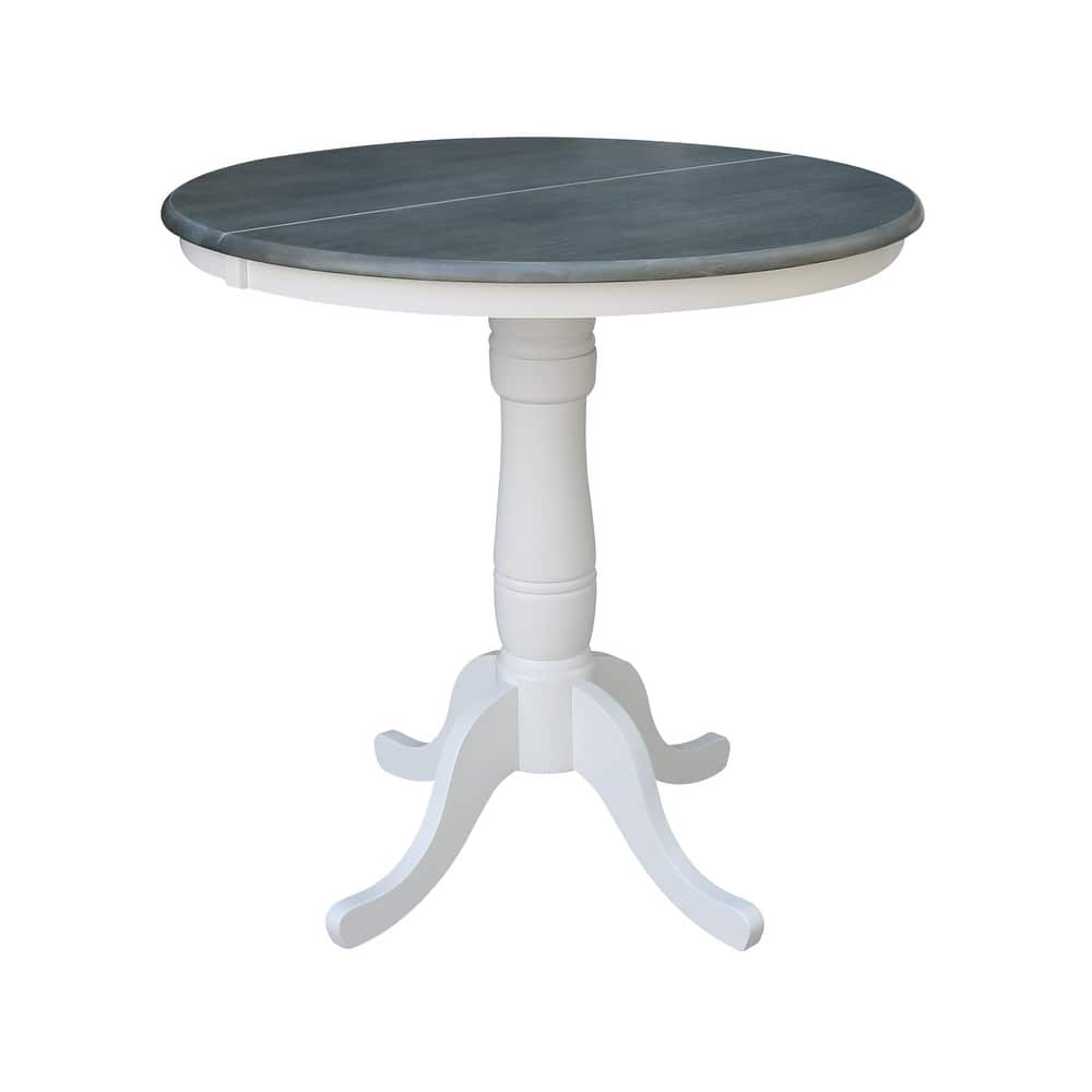 36" Round Top Pedestal Table With 12" Leaf - White/Heather Gray
