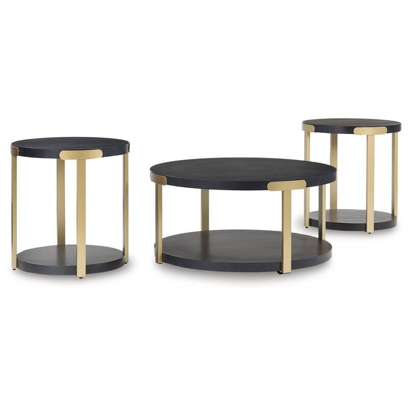 Signature Design by Ashley Shylore Black/Gold Table (Set of 3) - 37"W x 37"D x 18"H