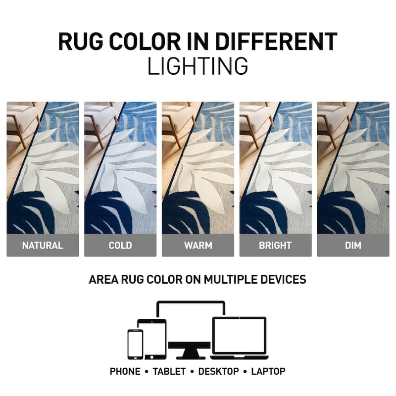 World Rug Gallery Indoor/Outdoor High-Low Textured Area Rug, Palm Easy-Clean Patio Rug