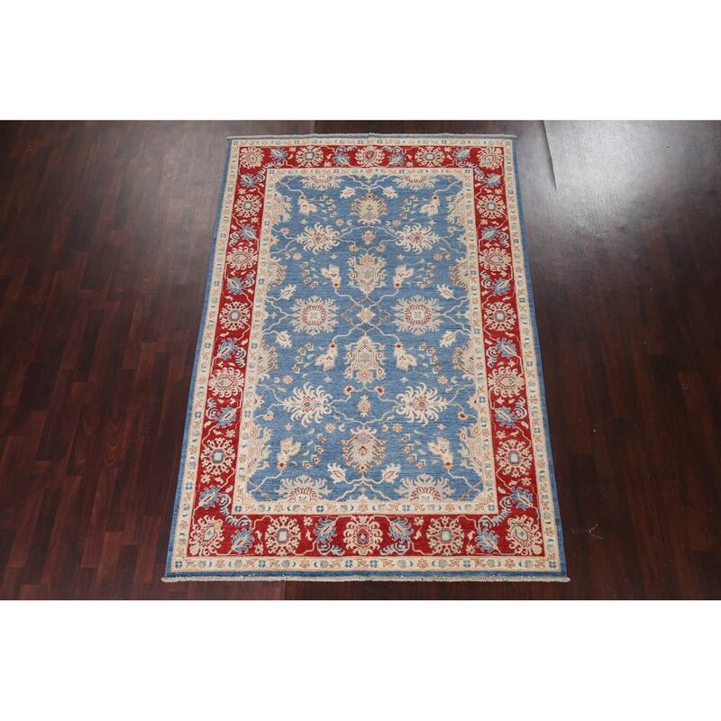 Vegetable Dye Blue Ziegler Oriental Area Rug Hand-knotted Wool Carpet - 5'11" x 8'10"