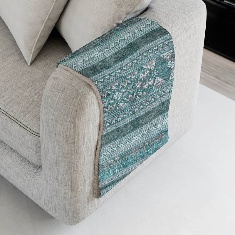 Premium Machine Washable Boho Moroccan Sherpa Throw Blanket - Teal - 4'2" x 5'10"