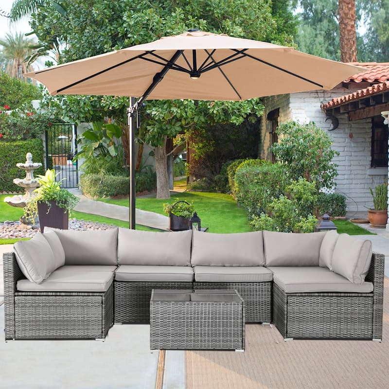 7-Piece Wicker Patio Conversation Set with Cushions