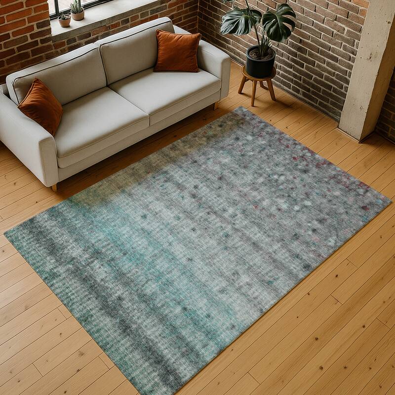 Machine Washable Indoor/ Outdoor Ombre Stripes Chantille Rug