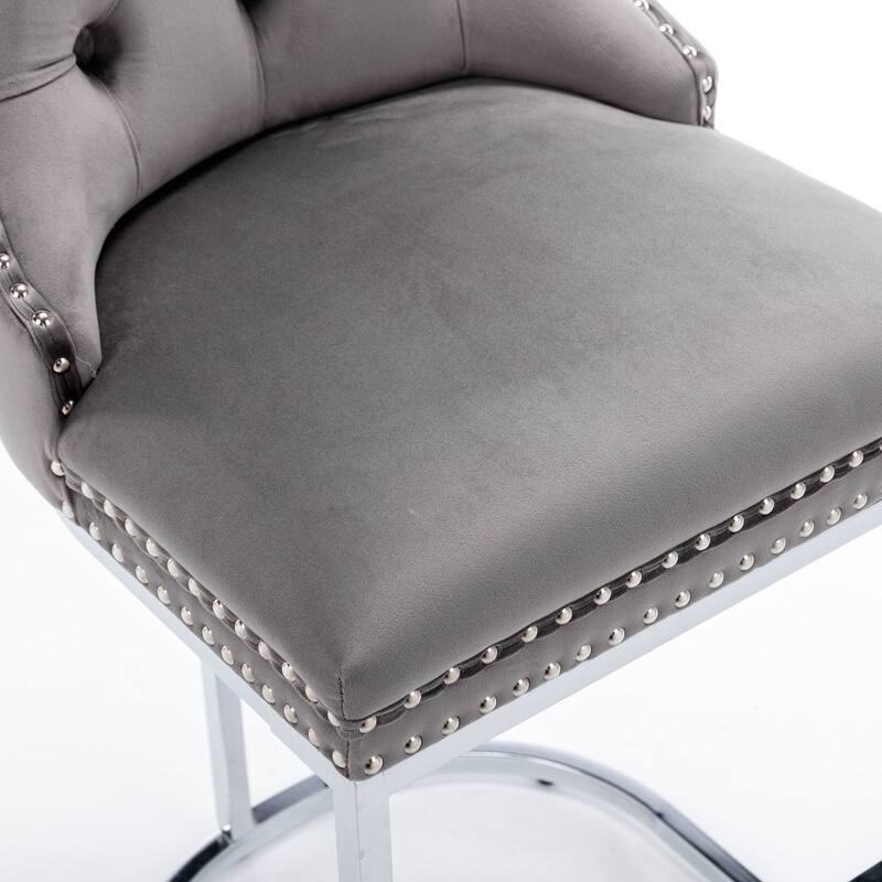 Tufted Upholstered Counter Height Bar Stools with Nailhead Trim, Set of 2