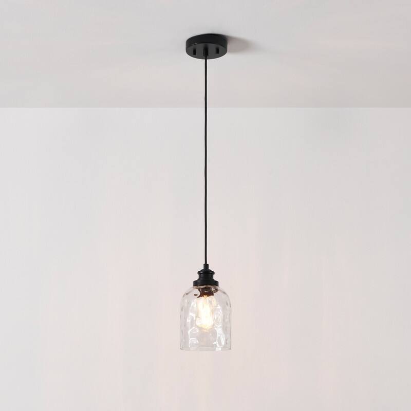 KAWOTI 83" Adjustable Pendant Light with Hammered Glass Shade