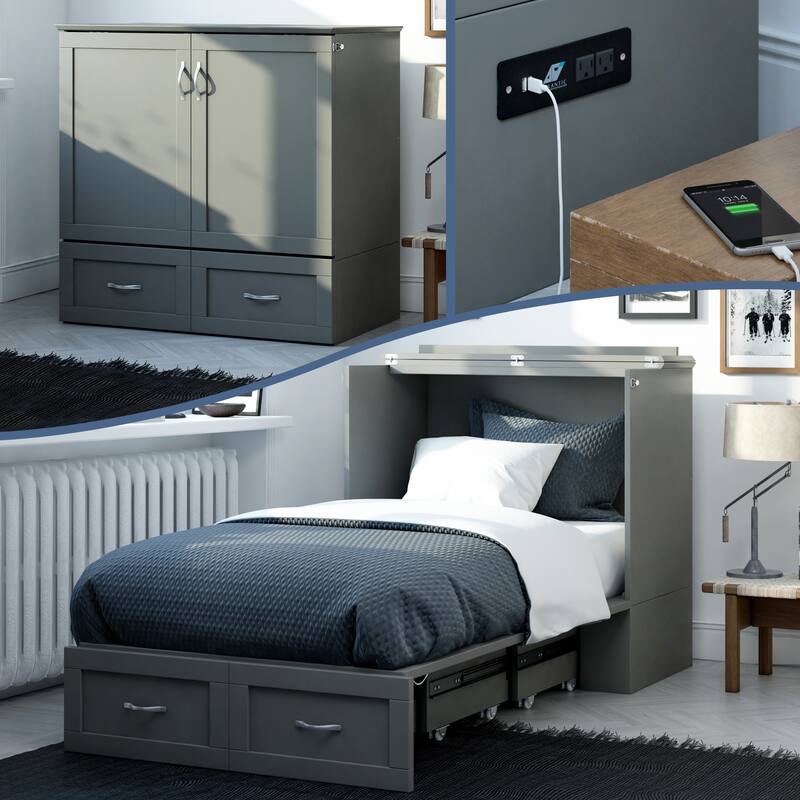Hamilton Murphy Bed Chest with Mattress and Storage Drawer - Grey - Twin XL