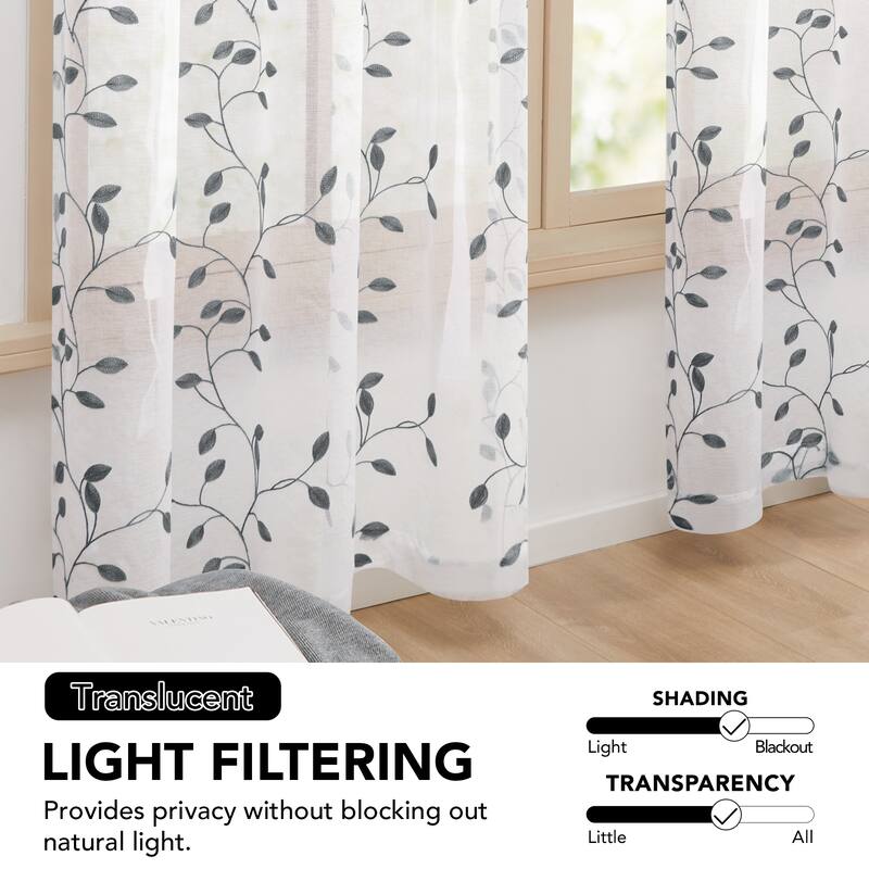 Deconovo Tie up Sheer Curtains Embroidery Pattern Shades