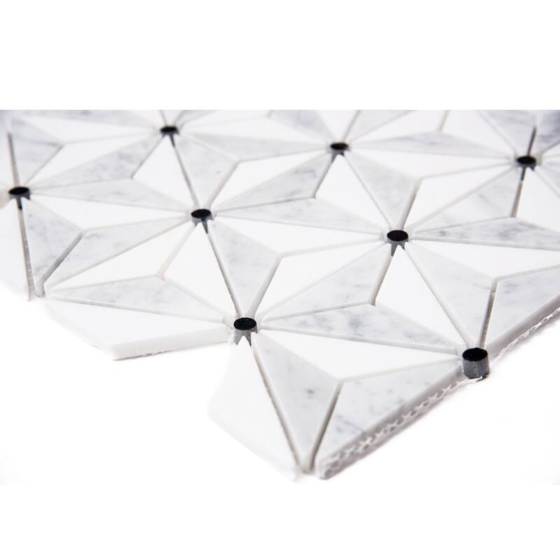 Santorini 1x3 Star Carrara & Thassos Marble Mosaic Tile - Wall, Backsplash