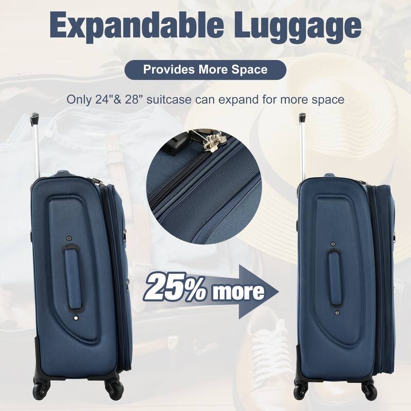 Softside Luggage Set with Expandable Suitcases, Duffel Bag, and TSA Lock, 4 Multi-Directional Spinner Wheels (20/24/28in)
