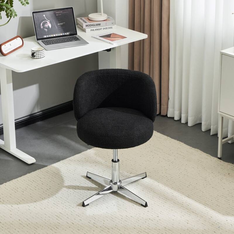 Cute Modern Teddy Swivel Chair Armless Adjustable Height Office Desk Chair with No Wheels and Backrest Support - N/A