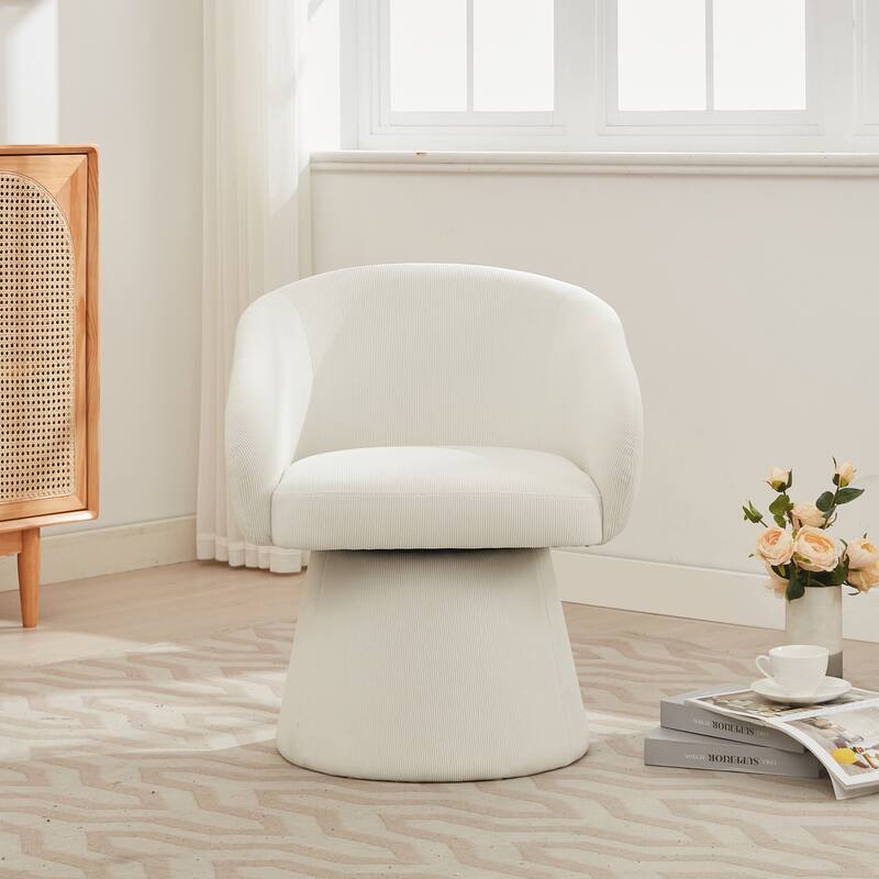 Roomfitters Modern Swivel Barrel Accent Chair, 360° Rotating Corduroy Upholstered Lounge Chair with Weighted Base, Beige