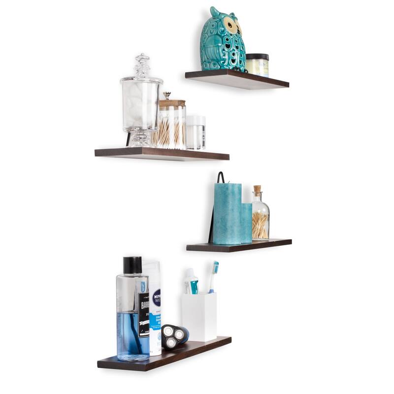 Rustic State Wall Mount Floating Shelves Wood with Triangle Bracket - Pack of 4