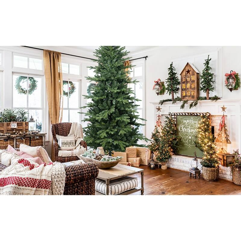 7.5FT Green PVC+PE Christmas Tree with 2856 Tips - Full & Lush Hinged Tree with Metal Stand,Realistic Mixed Needle Design