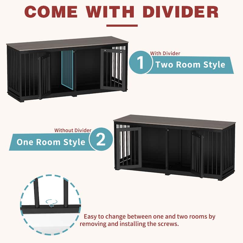 Dog Crate with Double Doors TV Stand for Large Medium Small Dogs,70"W