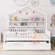 preview thumbnail 10 of 33, House Bed with Trundle Bed and Shelf, Wooden Platform Bed Frame with Full Length Guardrail and Roof