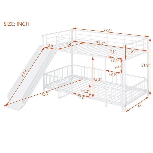 dimension image slide 1 of 4, Kids Metal Bunk Bed with Slide and Funny Guardrails