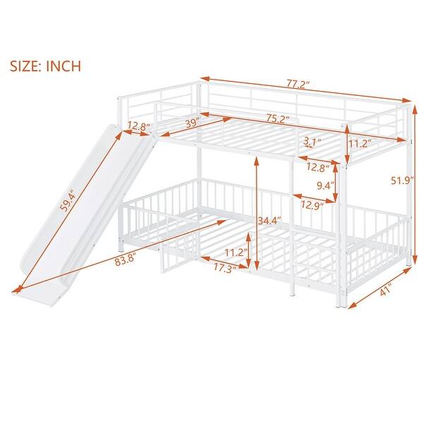 dimension image slide 2 of 4, Kids Metal Bunk Bed with Slide and Good Funny Guardrails