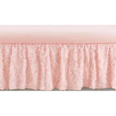 Pink Floral Rose Girl Crib Bed Skirt - Solid Light Blush Flower Luxurious Elegant Princess Vintage Boho Shabby Chic Luxury Glam