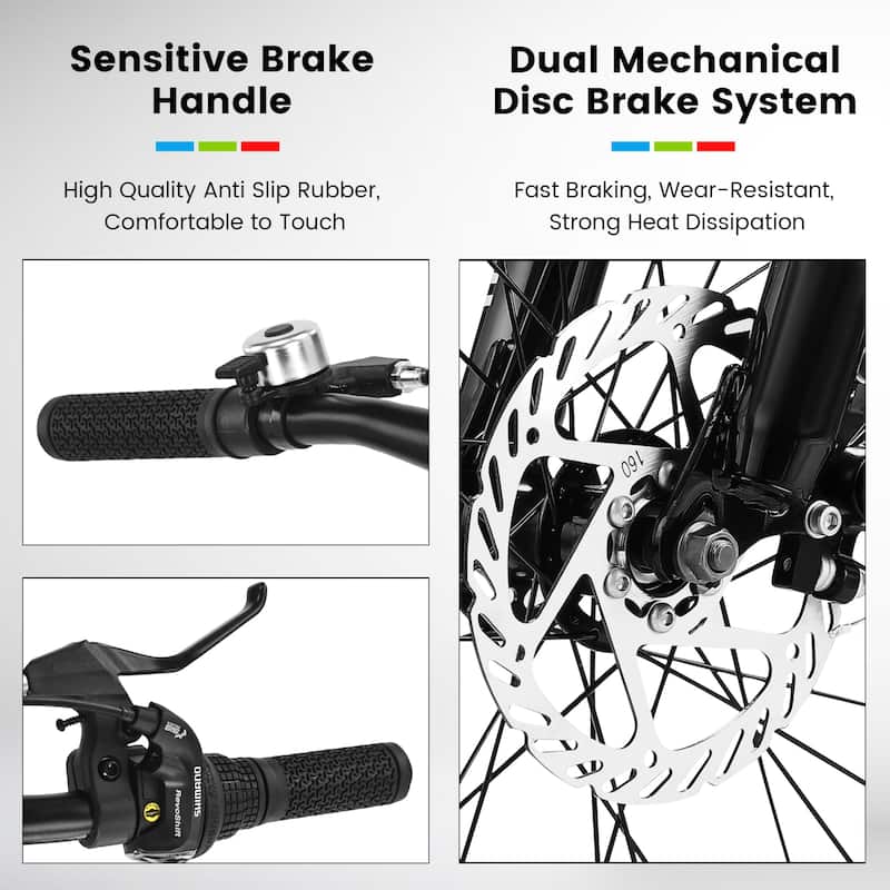 20 Inch Mountain Bike High Carbon Steel Bicycle, 7-Speed All-Terrain Bike with Disc Brakes, Front Suspension for Kids, Teens