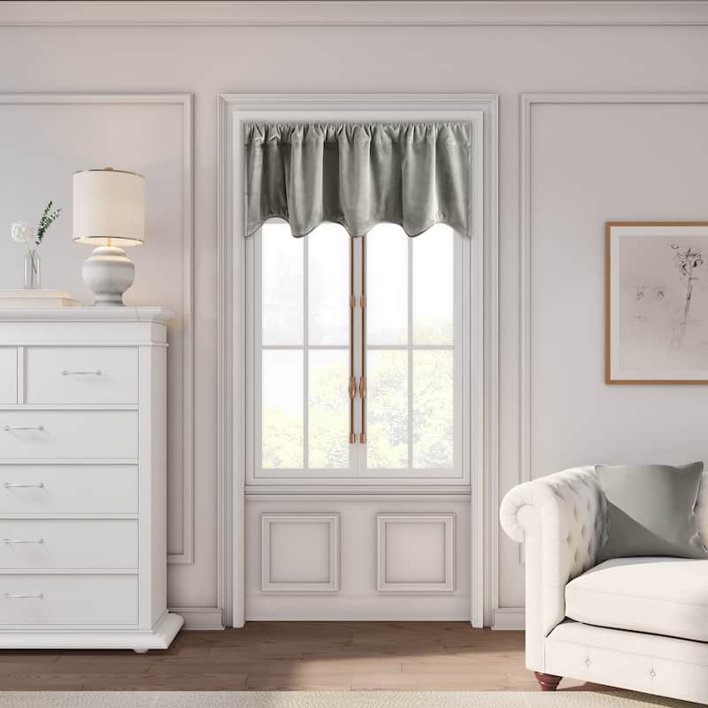 Premium Velvet Lined Scalloped Curtain Valance - 50"W x 17"L - Slate Grey