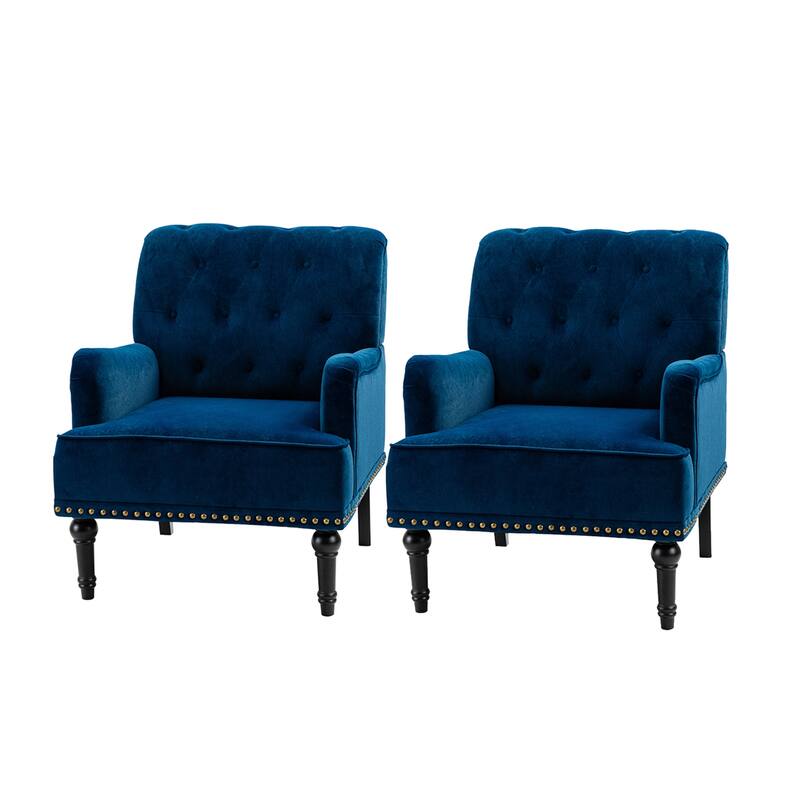 Geltrude Transitional Upholstered Club Chair with Tufted Back Set of 2 by HULALA HOME
