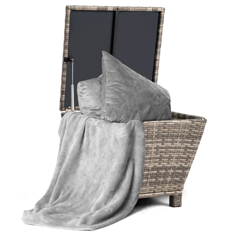 Outdoor PE Wicker Side Table with Storage Steel Frame Patio Garden Balcony - 19.7 x 19.7 x 16.5