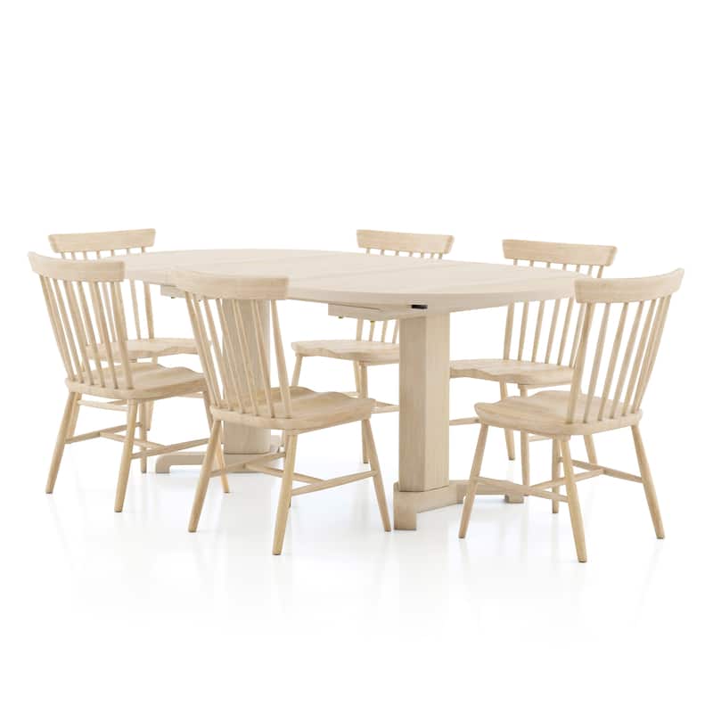 Furniture of America Zailen Mid-Century Modern 7-Piece White Oak Solid Wood Oval Dining Set