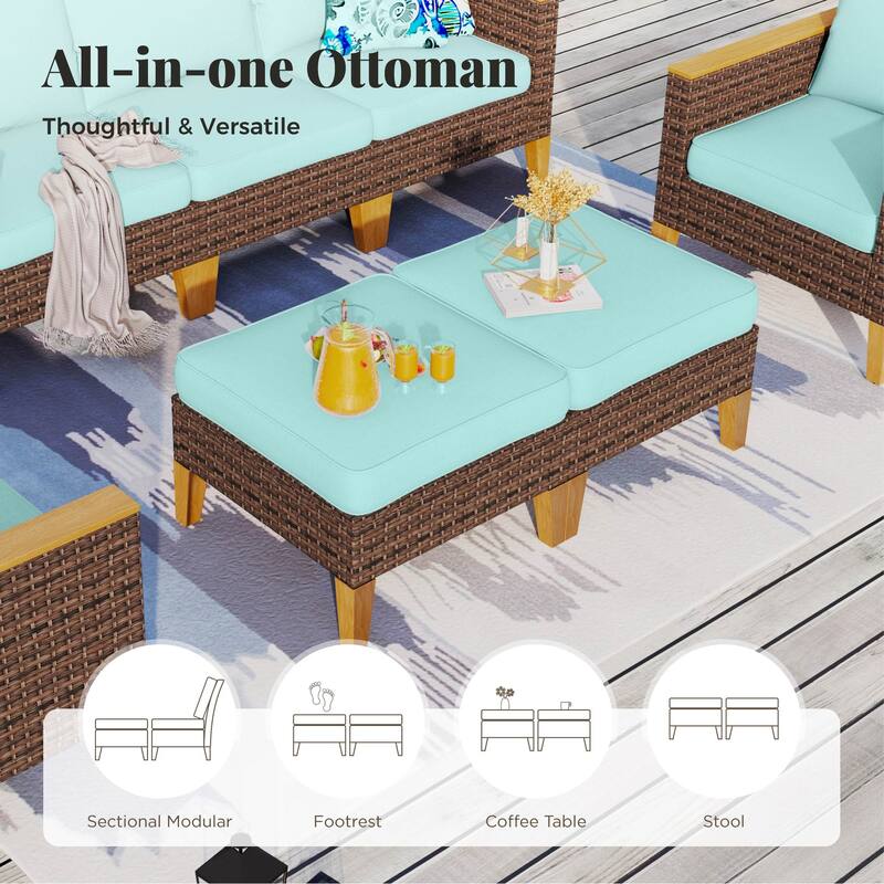 12-Seat Outdoor Wicker Half-Round Furniture Set, Half-Moon Sectional Sofa All Weather Curved Conversation Set