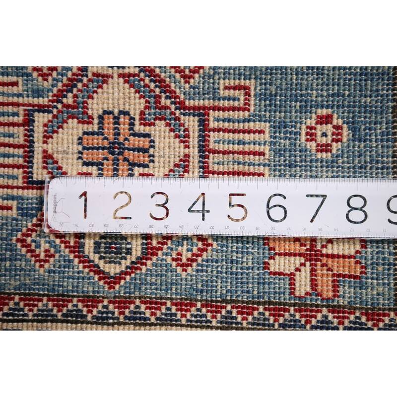 Hand Knotted Oriental 100% Wool Carpet Traditional Geometric Navy Blue & Blues Kazak Area Rug - 3' 0'' X 1' 11''