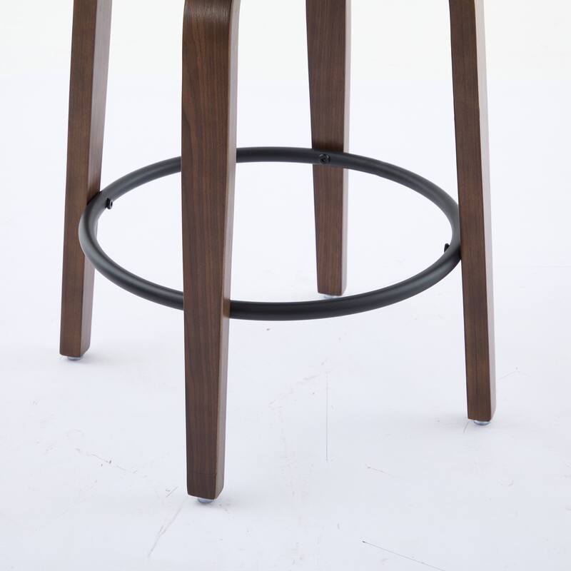 SEYNAR PU Leather 360 Degree Swivel Open Back Bar Stools Wood Legs Set of 2